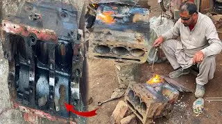 Amazing Welding Process Of Broken Tractor Engine Block // Big Gap Filling Engine Cylinder Block //