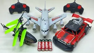 Радиоуправляемый вертолет и 3D-модель автомобиля с подсветкой, а также модель самолета A380: расп...