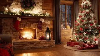 Warm Fireplace Ambience 2025 | Snow Christmas Night with Soft Piano & Cozy Cabin Vibes