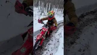 Dax ripping his MC65,  trail knocked in by snowblower.  #motokids #training #alberta #enduro #snow