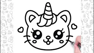 How to Draw a Caticorn Easy | Dessin facile pour les enfants | Bolalar uchun oson chizish |孩子們簡單繪畫