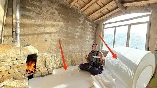 Installing cold-proof foam: Nomadic lady's luxury shelter is warm and cozy