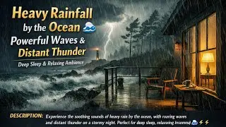 Thunderstorm & Heavy Rain by the Ocean 🌧️ Cozy Wooden Cabin Ambience for Deep Sleep & Relaxation