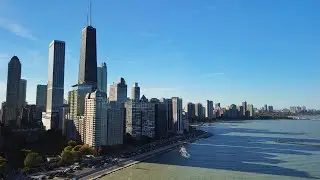 Chicago skyline and Lake Michigan, aerial footage!