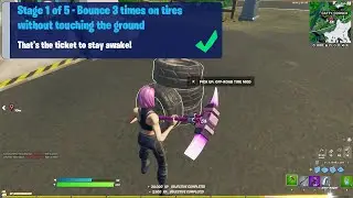 Bounce 3 times on tires without touching the ground Quest in Fortnite ⬆️3️⃣⛱️