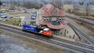 Canadian National 8357 - Suicide Prevention Unit, Debut in Durand, Michigan | Drone Shots!