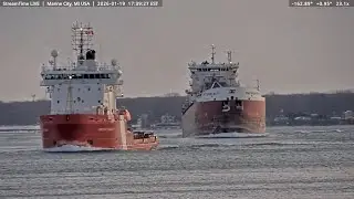 CCGS Vincent Massey escorting Whitefish Bay through Algonac and Marine City 1-19-26