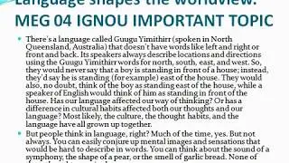 MEG4 IGNOU MA ENGLISH Language shapes the world-view of the individual  December June Exam tips