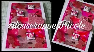 134- carte pour la st valentin c&oelig;ur qui s'emballe sur technique taches d'alcool...