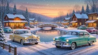 Cozy Winter Jazz Music | ❄️ 1950s Snowy Village & Coffee Jazz Ambience for Study, Focus, Relax