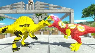 BUMBLEBEE SPINO VS FLASH T-REX VS 2X SPIDERMAN CARCHAR - Animal Revolt Battle Simulator