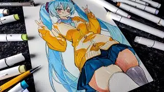 Miku Drawing With Alcohol Markers/ Anime Girl Drawing