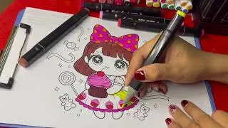 Sweet moment coloring a girl holding a cupcake 🧁💖