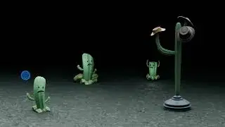 Blender Animation.  Dance of the Hats. Kakteen und fliegende H&uuml;te.  Cacti and flying Hats.