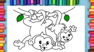 How to Draw Monkey Coloring Pages for Kids - Color Learning Video for Children
