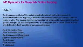 Microsoft Dynamics Ax Financial Online Training in USA