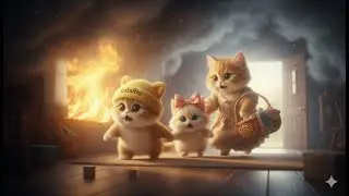 🔥 Labubu Hat Kitten & Brave Mommy Cat Escape a House Fire | Emotional Rescue Story #mamacat #cat