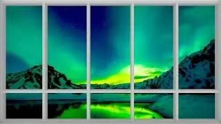 Northern Lights Window 🌌 Aurora Borealis View For TV/Projector With Crackling Fire & Wind Sounds ❄️🔥