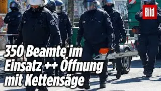 Rigaer 94: Polizei &ouml;ffnet Eingangst&uuml;r gewaltsam f&uuml;r Brandschutzbegehung | Berlin