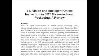3 D Vision and Intelligent Online Inspection in SMT Microelectronic Packaging A Review