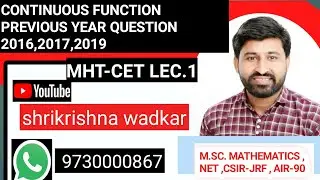 #CONTINUITY OF FUNCTION#PREVIOUS YEAR QUESTION #2016,2017,2019#MHT-CET#