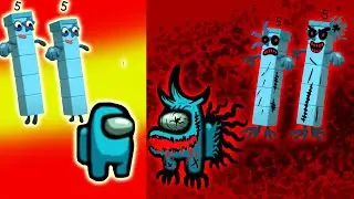 Numberblocks Fearsome Numbers 100 1000 5 5 and blue AMONG US GAME HORROR VERSION