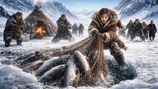 Girl Primitive Survival at -71&deg;C | 5000kg Ice Fishing Feast | Frozen Village | Wild Snow Survival.