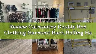 Review Calmootey Double Rod Clothing Garment Rack,Rolling Hanging Clothes Rack,Portable Clothes Orga