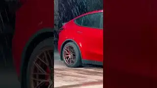 Rain &hellip; ☔️☔️Tesla model Y performance red .. on 20s vorsteiner wheels #vorsteiner #tesla #modely