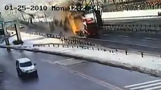 Dump Truck Collapses Pedestrian Bridge