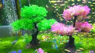 Aquarium Artificial Tree Fish Tank Plastic Plants Decoration(Amazon) Pink Green Yellow Tree