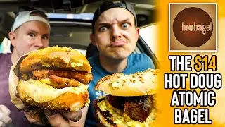 Eating Hot Doug's Atomic Sausage Breakfast Bagel Sandwich at BroBagel in Chicago 🌭🍳🔥