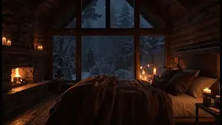 The Perfect Winter Bedroom 4K ❄️. Warm Fireplace, Candlelight & Snowy Window View Ambience.