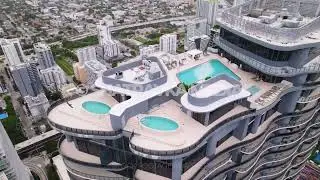 Brickell Flat Iron Luxury Condos Aerial Stock Footage (2021)