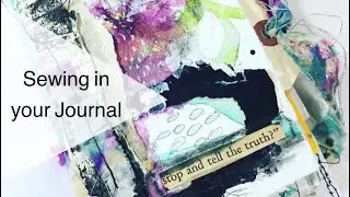 Mini Art Journal Page- Collage, Sewing and Ink