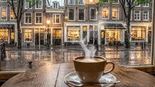 Relaxing Jazz Caf&eacute; Ambience in Amsterdam ☕ Rainy Window, Coffee & Smooth Jazz Music | 4K Cozy