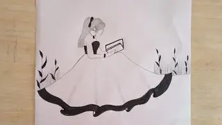 How to draw a Sitting Girl reading book || Drawing easy for beginner || Girl drawing || Girl sketch