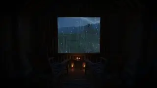 Cozy Cabin Night Rain Ambience with Countryside Window View at Night
