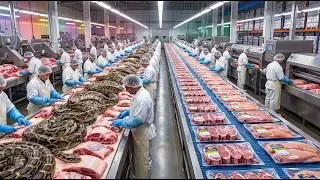How It's Made: Canned Python Meat Modern Snake Processing Plant USA