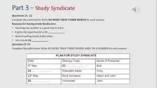 IELTS listening actual test Part 3: Study Syndicate (answer+ transcript)