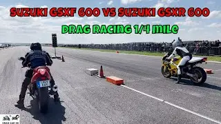 Suzuki GSXF 600 vs Suzuki GSXR 600 motorcycle drag racing 1/4 mile 🏍🚦 - 4K UHD
