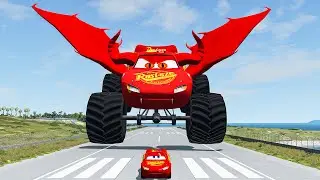 Epic escape from Lightning McQueen Eater, Dinoco Helicopter Eater, Fire Engine Eater BeamNG.Drive