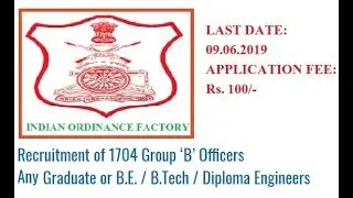 INDIAN ORDINANCE FACTORY (IOF)- 1704 CHARGEMAN BUMPER RECRUITMENT 2019