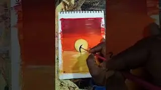 Easy Sunset Painting with Swans, Step by Step tutorial#shorts #painting #sunset #nature