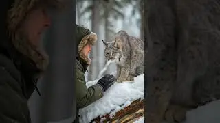 Wild Lynx Makes Friends With Human in Magical Winter Forest!