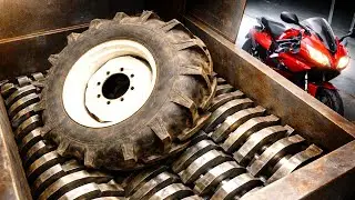 Giant Industrial Shredder Destroys Tractor Tire & Motorcycle | Extreme Metal Shredding Machine