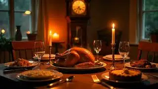 🦃 Thanksgiving Dinner ASMR Ambience | Cozy Fireplace, Table Sounds & Warm Party Atmosphere 🍂