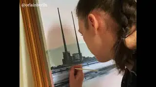 Acrylic Painting Work in Progress Dublin Landmark Poolbeg Towers & Bull Wall Wooden Bridge on Canvas