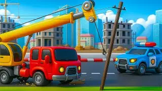 Construction Trouble Downtown: Police and Crane Truck Save the Day 🚓🏗️ | Vehicle Animation