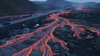 Epic Lava Flow Swallows Highway in Minutes #lava#short#shortfeed#novablaze#Volcano #Highway
